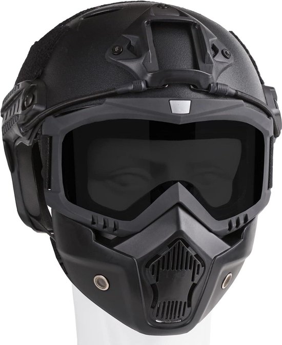 Tactische airsoft-helm en volgelaatsmasker met afneembare