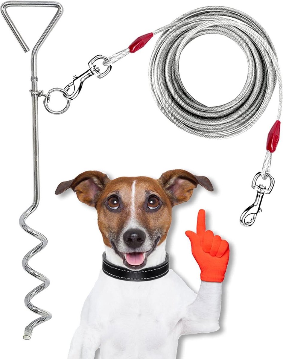 3 m [3 m] Hondenbindkabel met 40 cm (16 in) Heavy Duty Stalen Spiraalvormige Grondspike Staak Hondenkettingen voor buiten, Hondenketting voor buiten Hond Camping Tie Out Hondenriem voor honden