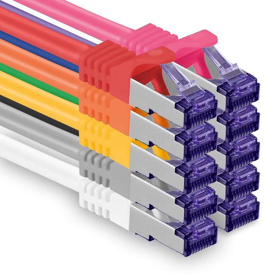 Cat.7 netwerkkabel 2m 10 kleuren 10 stuks Cat7 Ethernetkabel Netwerk LAN-kabel Onbewerkte kabel 10 Gb s SFTP PIMF LSZH Set Patchkabel met RJ45-connector Cat.6a