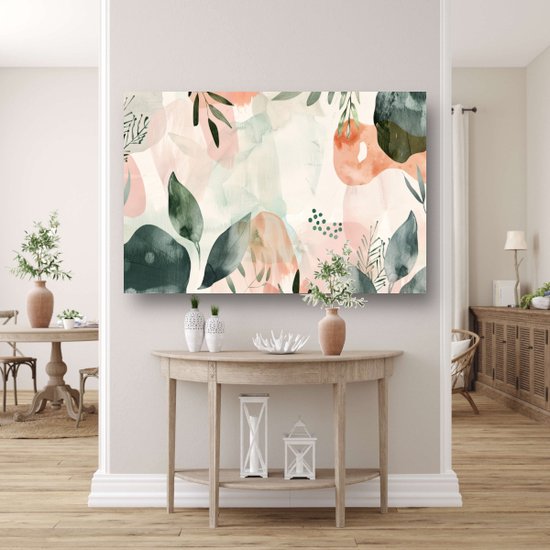 Bladeren schilderij - Natuur schilderijen - Schilderij op canvas Abstract - Vintage schilderij - Canvas met baklijst - Schilderijen canvas met baklijst 70x50 cm