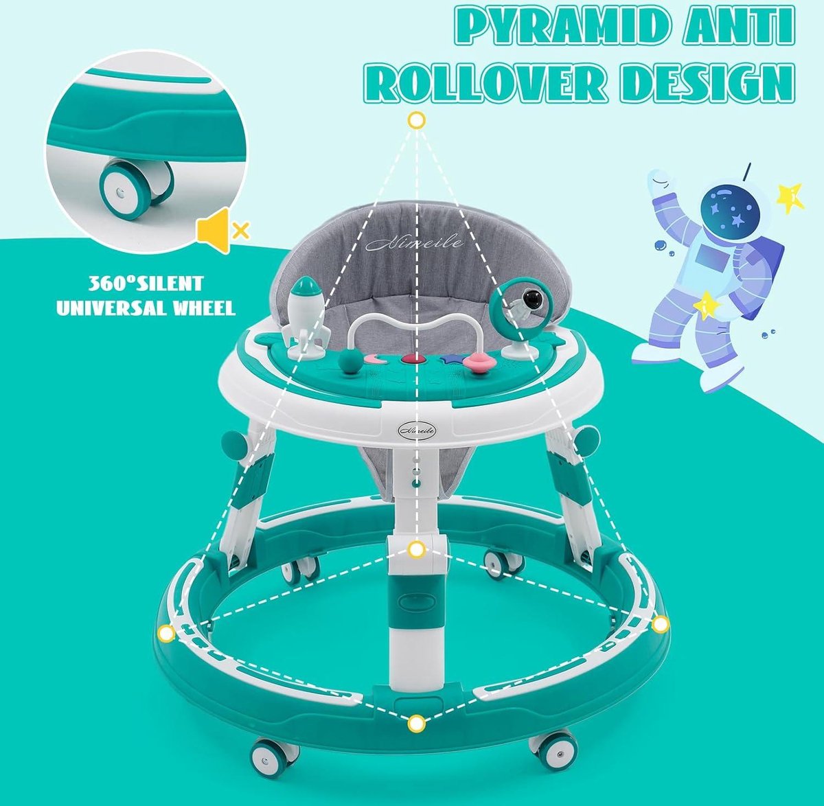 King Jouet Trotteur Bébé 3 En 1 - Pliable - Réglable Hauteur - Plateau Jeu Amovible - Dès 6 Mois Seggiolone Pappa Portatile