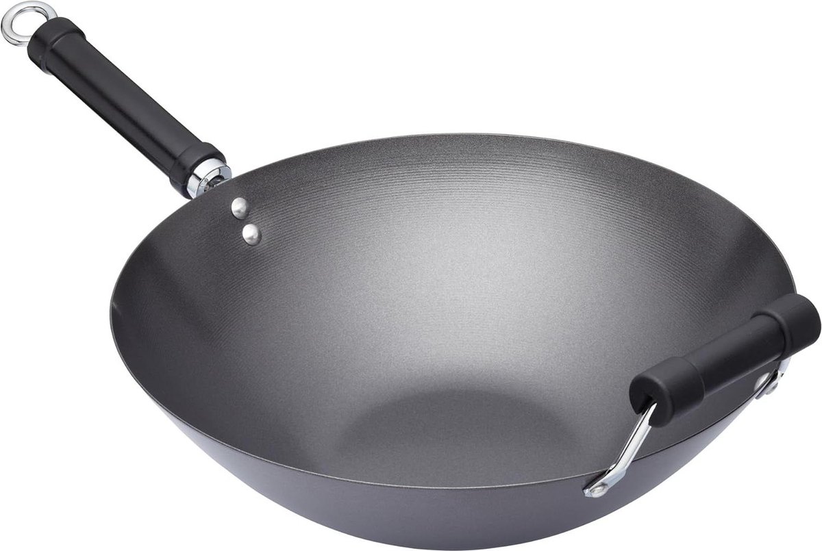 36 cm niet-Stick Wokpan voor inductiekookplaat - koolstofstaal - extra grote roerbakpan