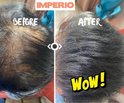 Voor en na foto van dunner wordend haar dat dikker lijkt na gebruik van IMPERIO.