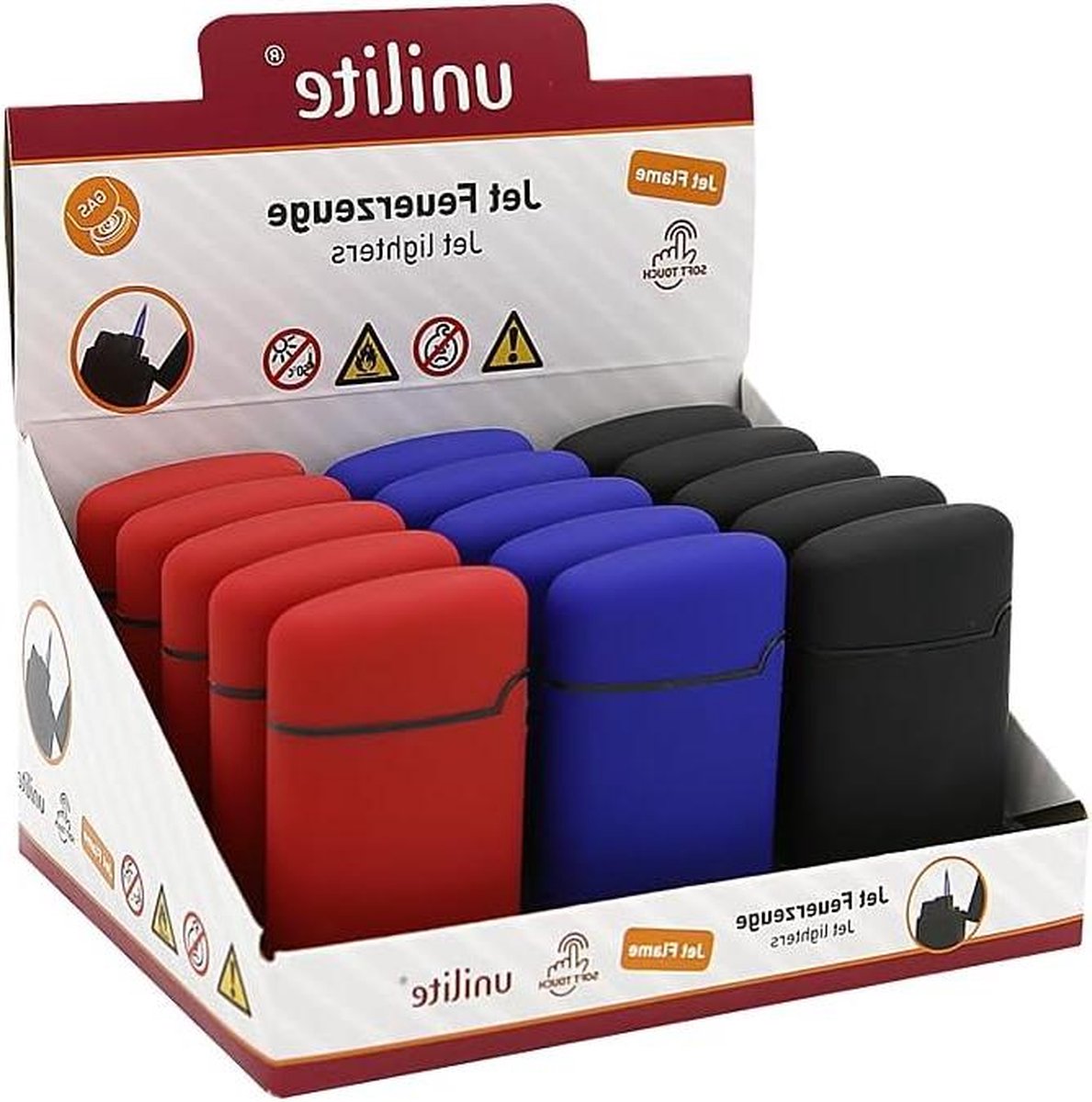 Goedkoopste Jet Flame turbo vlam aanstekers - 15 stuks in display - soft color - wind proof - Meta Keywords aansteker, vlam, display