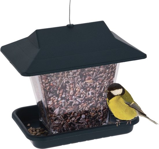 dobar® XXL Vogelvilla - Groot Vogelhuis Massief Hout - Voederstation Met Bitumen en Standaard - Voederhuis Voor Wilde Vogels - 84 x 78 x 163 cm - Donkerbruin