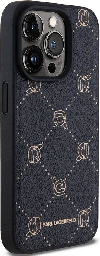 Karl Lagerfeld Backcase case adapté pour iPhone 15 Pro Max - Zwart uni - Simili cuir