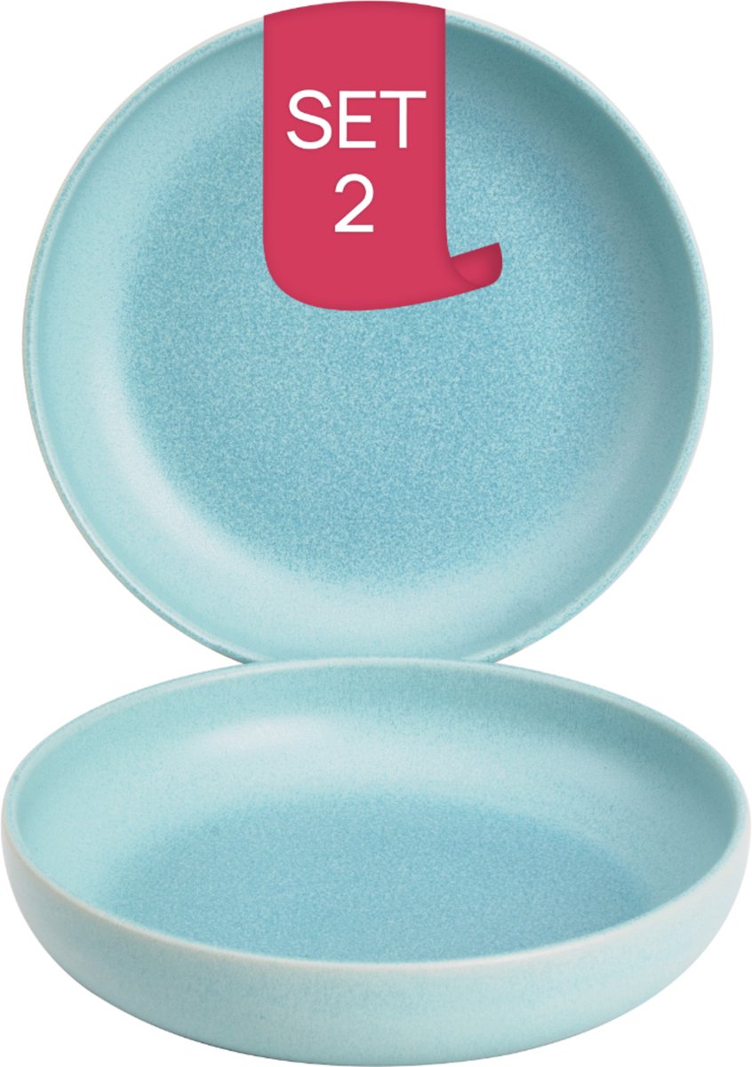 James Cooke - Bliss - Bord diep - Pastabord - 2 stuks - ø 22 cm - Lichtblauw - Stoneware - Bordenset