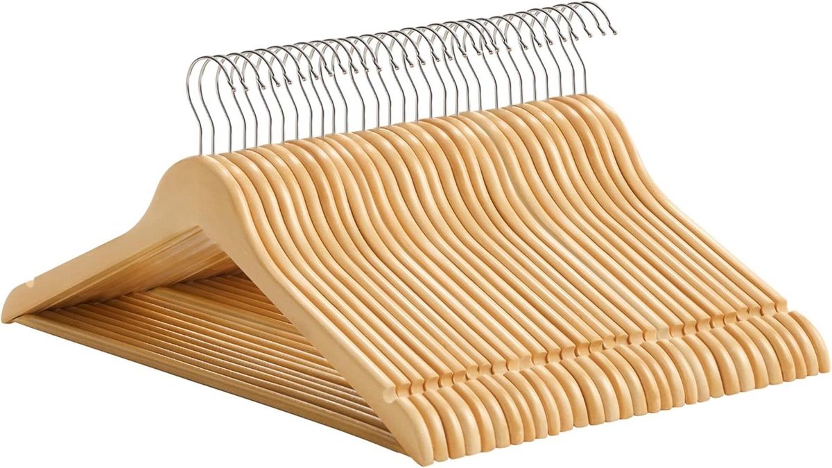 Kleerhangers van hout - 30 stuks met groeven op schouders - antislip broekstang - 360 graden draaibare haak - naturel - CRW031NL coat hangers