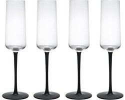 Mikasa Palermo Crystal Champagne Flutes Set van 4, 250ml, Champagne Glazen Set met Zwarte Stelen | 100% Loodvrij Kristal - Geschenkverpakking & Vaatwasserbestendig