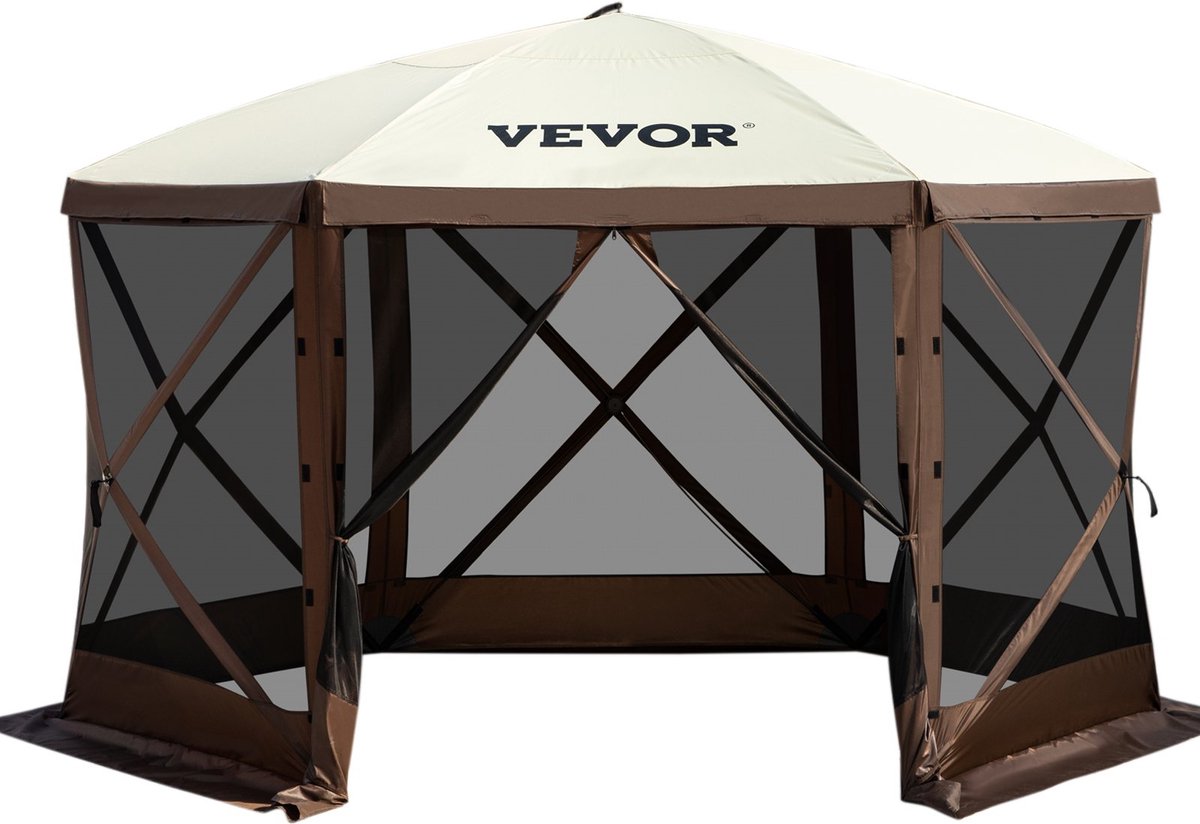 Kibus Paviljoen Campingtent 366x366x229cm 8 Personen Met ramen en gaas Luxe Partytent 6-zijdige tent Pergola Waterdicht Jacuzzi tent