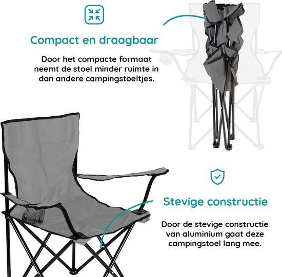 EASTWALL Opvouwbare Kampeerstoel - 2 Stuks - Visstoel - Multifunctionele vouwstoel - Campingstoel met bekerhouder - Tuinstoel - Klapstoel - Max 100 kg - Grijs van EASTWALL — afbeelding 2