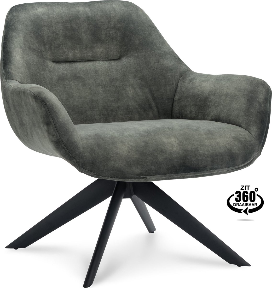 Icon Living - Fauteuil Hero - Draaibaar - Velours Adore Hunter - Poot Zwart