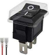 ProRide® Mini Wipschakelaar ON/OFF KCD1-11 - met Beschermkapje en Aansluitkabel - 3-pins - 13x8mm - Rechthoek - Zwart