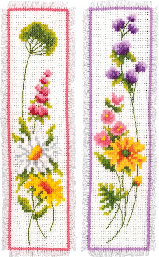 Vervaco - Bladwijzer kit - Bloemen set van 2 - PN-0012541 - Borduren - Borduurpakket - Borduurpakket volwassenen - Borduurpakket kind