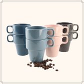 OTIX Koffiemokken - Set van 8 - met Oor - 180 ml - Koffietassen - Porselein - Multicolor - Koffiekopjes