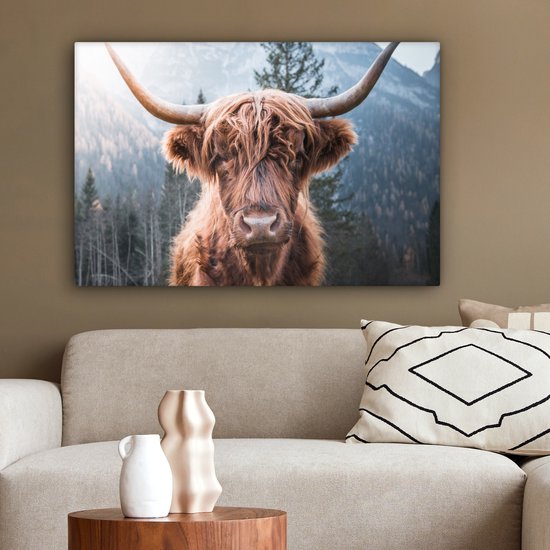 Peinture sur toile - Highlander écossais - Vache - Animaux - Berg - Peintures sur toile - Décoration murale - Tableau sur toile - 150x100 cm
