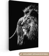 Toile - Animaux sauvages - Lion - Zwart - Wit - Canvasdoek - 90x140 cm - Photo sur toile - Décoration murale