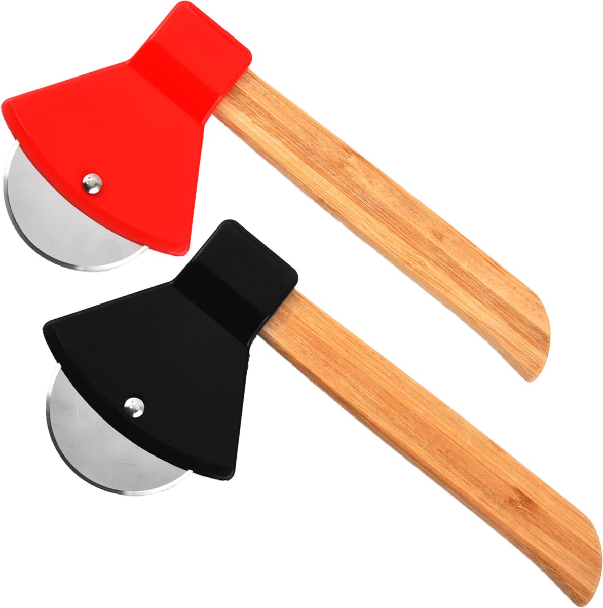 Somstyle Hakbijl Pizzasnijder Set - 2 Stuks - RVS - Pizza Cutter - Antislip - Pizzames - Rood & Zwart