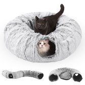 Pawsource kattentunnel Pluche - Tunnel Kat - Kattenmand- Kattenhuis - Speeltunnel kat - Grijs