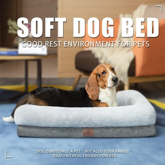 FurHaven Orthopedisch hondenbed voor grote honden met afneembare wasbare hoes, voor honden tot 150 lbs - Minky Pluche & Velvet Luxe Lounger Contour Matras - Grijs, Jumbo Plus/XXL