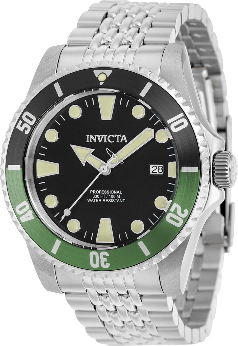 Invicta Pro Diver 39753 Heren Horloge - Waterdicht - Analoog - Automatisch Uurwerk - Roestvrij Staal met zwarte Wijzerplaat -