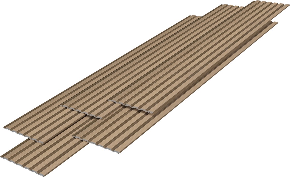 Wandpanelen Borger 3D set van 5 licht eikenkleurig 195x30 cm NEU.HOLZ