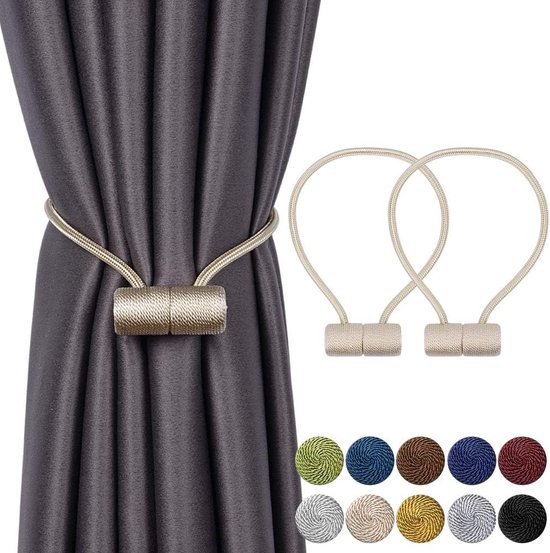 Porte-rideaux magnétiques, pinces à rideaux, corde, porte-rideaux arrière, boucles, attaches de rideaux, porte-rideaux pour décoration d'intérieur, café, bureau, lot de 2, brevet européen (007971841-0001) [Classe énergétique E]
