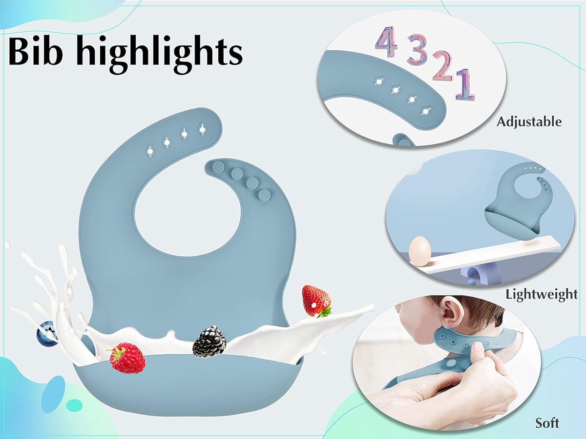 Goedkoopste Babybord met Zuignap Siliconen Kinderbord Voederset Kinderen 5 Delig Babyslabbetje Antislip Babyservies Plaat Kommen Set Peuterbordjes Vork Lepel BPA-vrij, Blauw