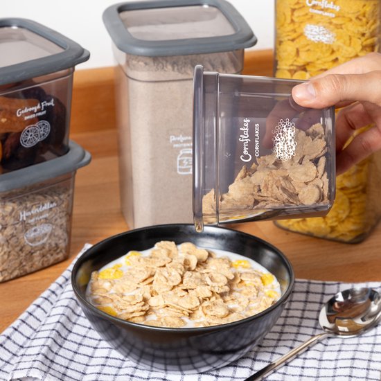 Set de Bocaux de conservation de Bidons alimentaires 12 pièces Bocaux de conservation en plastique anthracite avec couvercle Récipient pour aliments frais Bocaux de conservation hermétiques Congélateur empilable