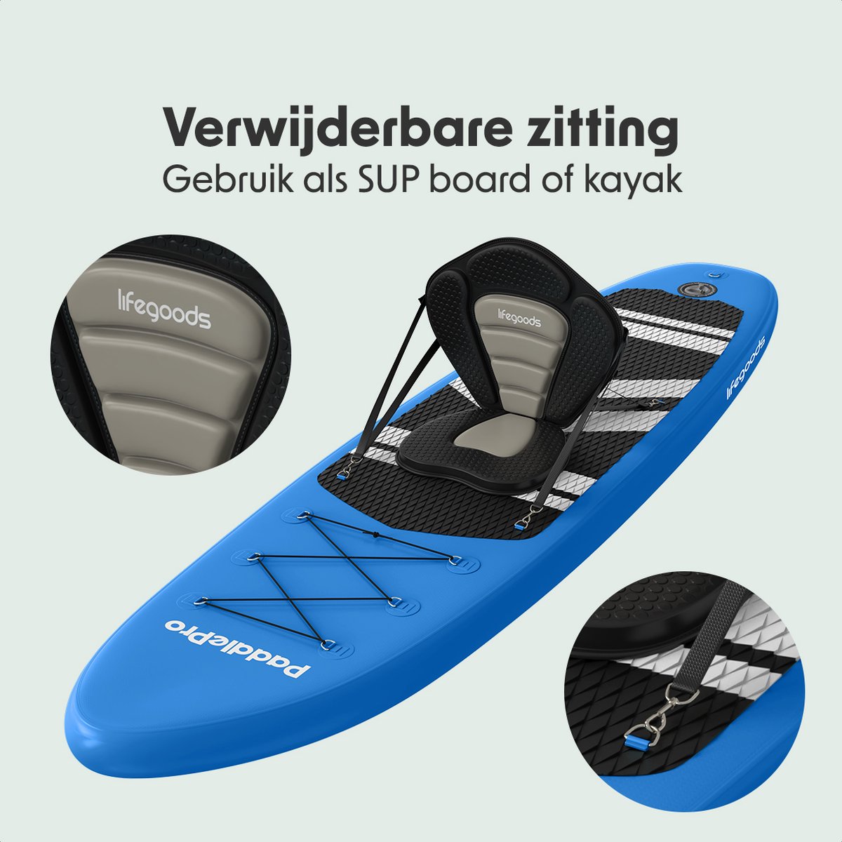 LifeGoods PaddlePro SUP Board - met Zitje - Opblaasbaar Paddle Board - Complete Set - Max. 150KG - 320x81cm - Blauw – foto 7