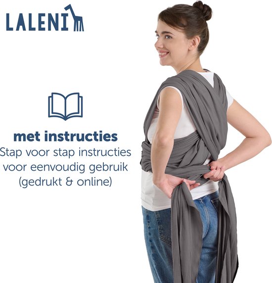 Laleni Draagdoek voor Pasgeborenen tot 15 kg in Katoen - Omslagdoek OEKO-TEX gecertificeerd - Newborn Babydraagzak 5,10m lang - Fysiologische Kinderdraagzak - Grijs van Laleni — afbeelding 3