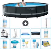 Intex Rond Ultra XTR Frame Zwembad - 488 x 122 cm - Inclusief Pomp - Ladder - Grondzeil - Afdekzeil Chloor - Chloordrijver - Testrips - Reparatiesetje - Scrubborstel - PH-waarde - PH-waarde - Thermometer