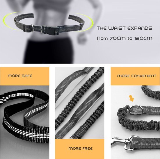 Ceinture Runnig Chiens - Enclos - Jogging - Marche - Chien - Anti choc - Jaune Fluor