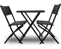 Rijoka Inklapbare Bistroset – Houtlook Design – Tuinset 2 persoons – Tafel en 2 Stoelen – Taupe