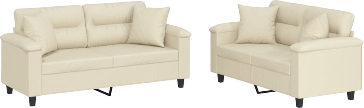 vidaXL - 2-delige - Loungeset - met - kussens - kunstleer - crèmekleurig