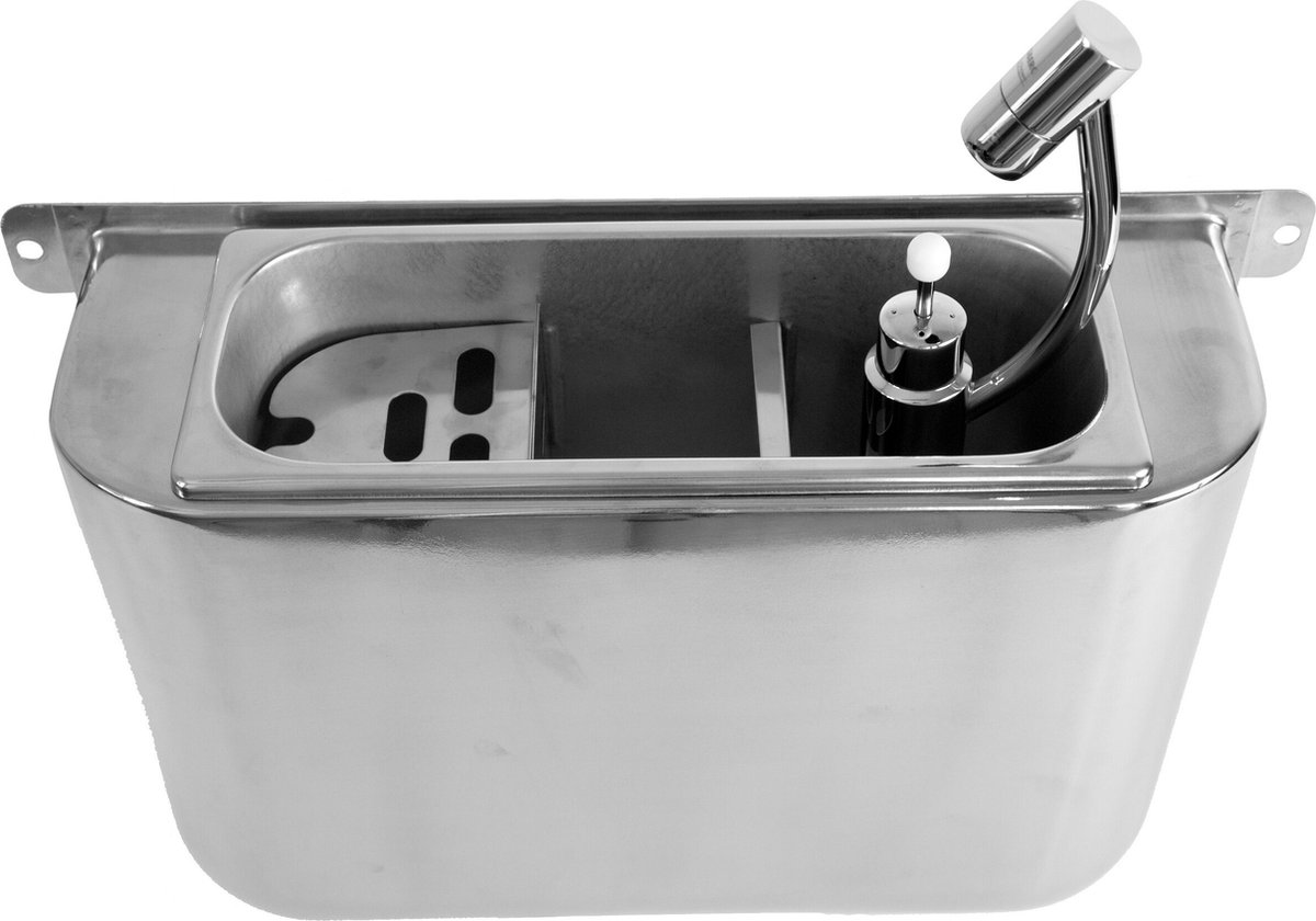 IJSLEPEL SPOELBAK met IJSLEPELDOUCHE 410X120X270MET WATERAFVOERGAT - WATERAANSLUITING en STANDPIJP - Combisteel 7108.0030 - Horeca & Professioneel