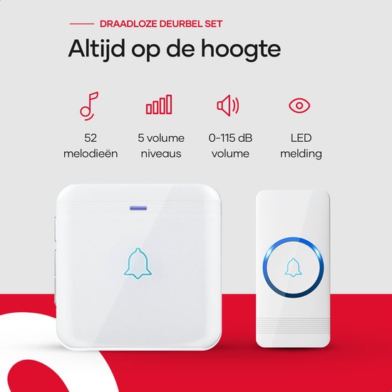 SAVS Draadloze deurbel met 2 ontvangers - Wit - Bereik 400 meter - Waterdicht - Ontvangers zonder batterijen - 52 melodieën — afbeelding 2