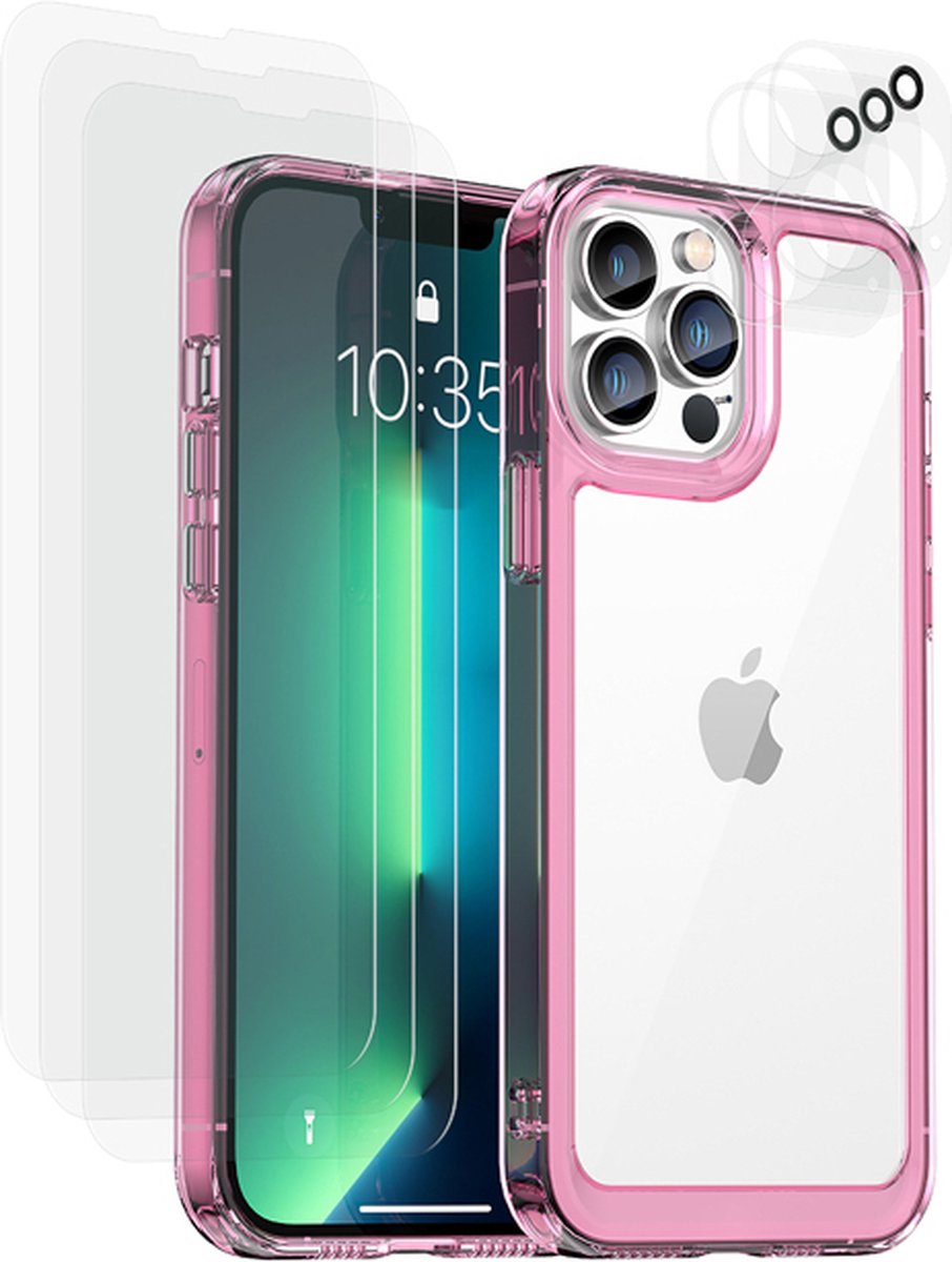 Eko, Hoesje geschikt voor iPhone 13 Pro - met 6 Tempered Glass Screenprotectors, Roze