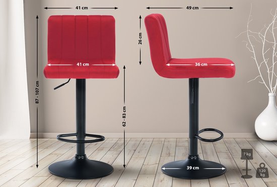 Tabouret CLP Jamie - Velours rouge