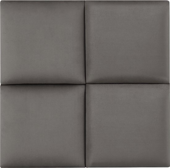 Panneaux muraux rembourrés Carpino set de 4 velours 30x30 cm gris foncé [neu.haus]