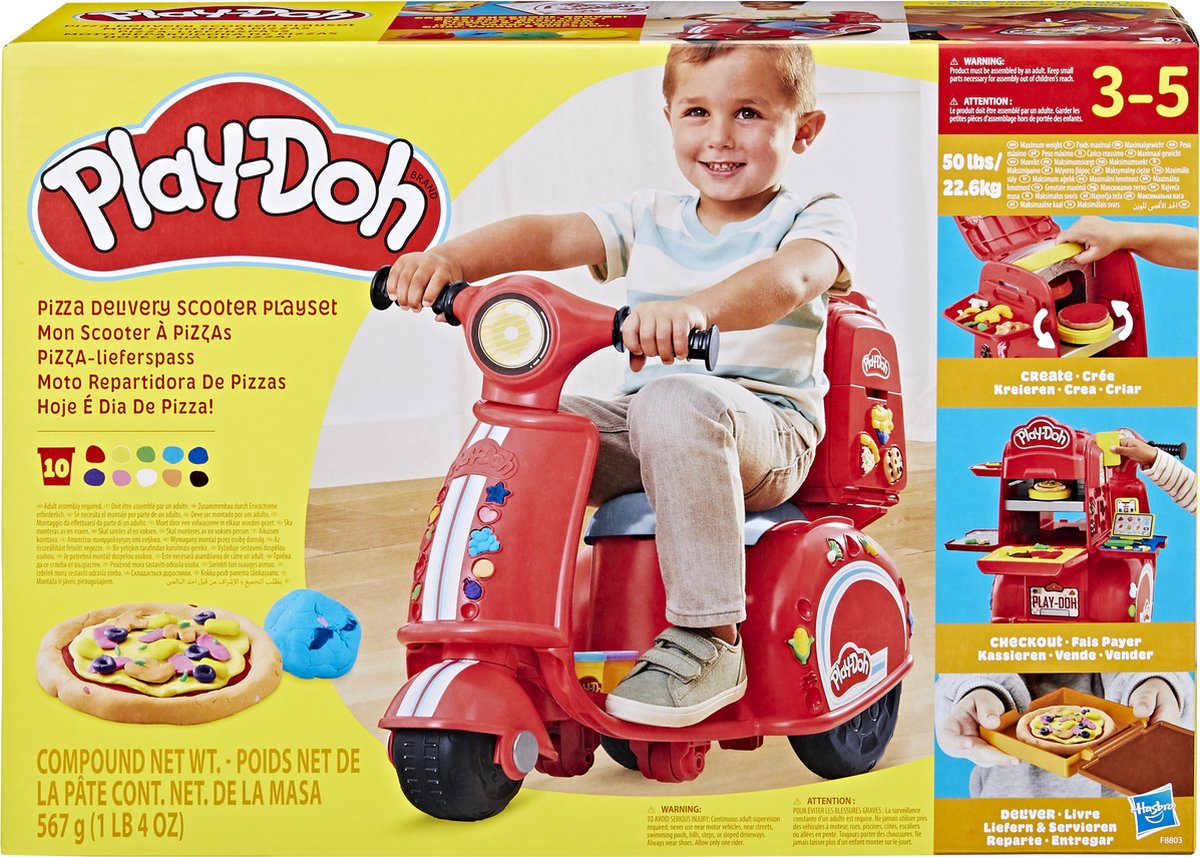 Play-Doh Pizza Bezorgscooter - Speelset - Loopscooter - Speelkeuken - Inclusief 10 Play-Doh potjes en 16 accessoires