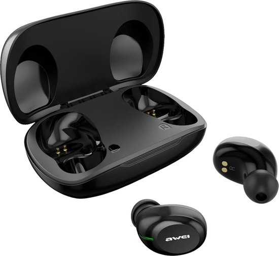 Écouteurs de sport sans fil Awei T20 True avec étui de chargement - Version Bluetooth V5.1 - Niveau étanche IPX4 - Réponse en fréquence 20-20 000 Hz - Durée de lecture de musique 8 heures - Zwart