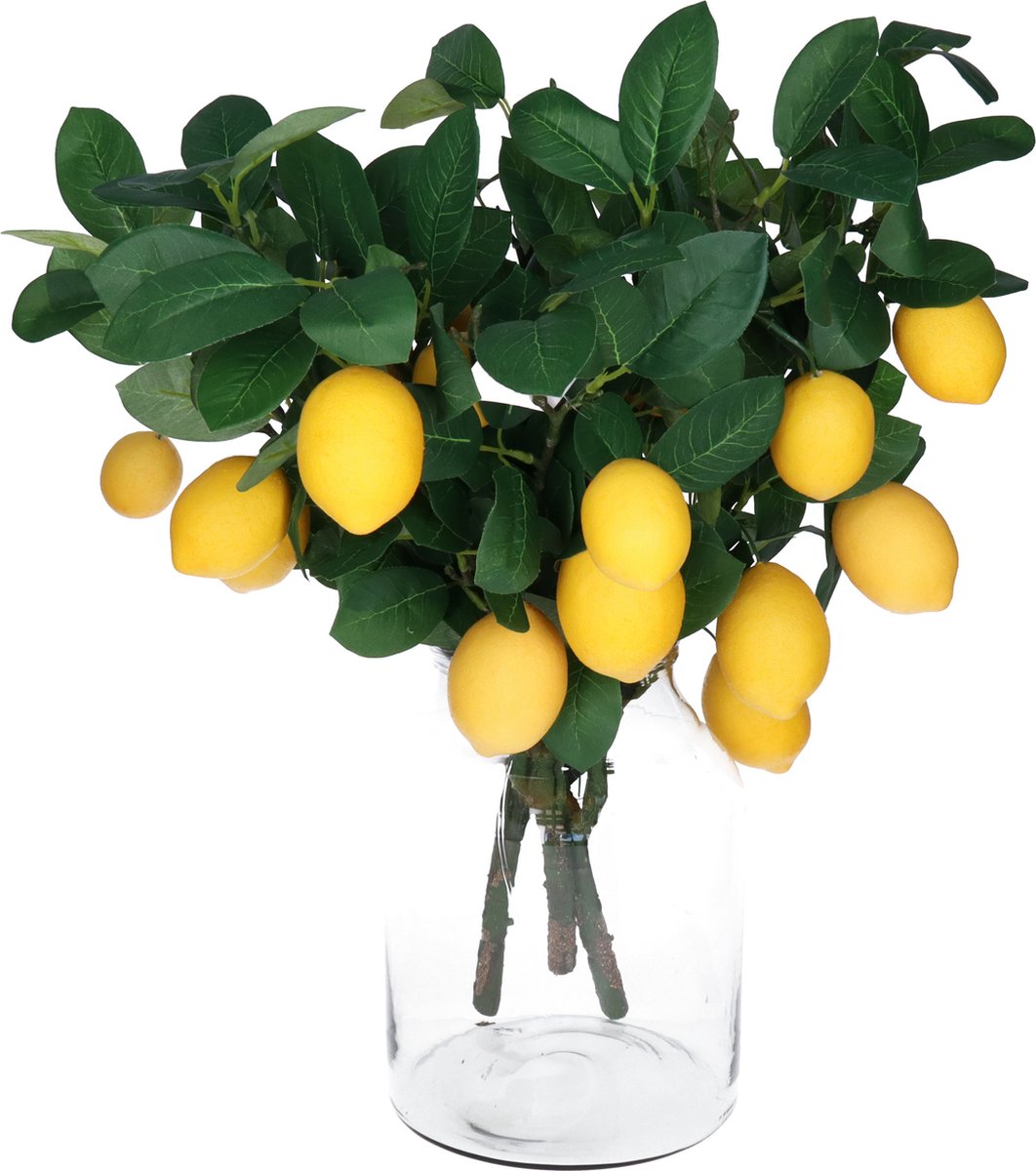 Bellatio Design Kunstbloem citrusfruit tak citroen - 3x - 60 cm - geel - kunst zijdebloemen - citroentak