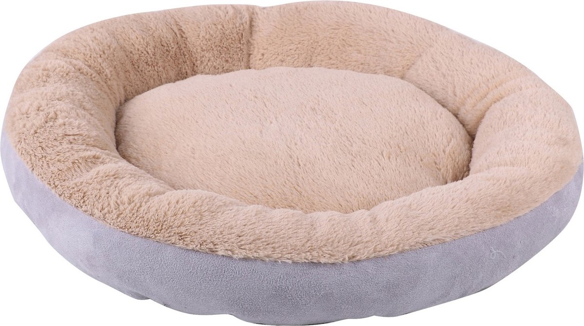 Dogi Hondenmand/hondenkussen - grijs/beige - dia 54 cm - Huisdieren slaap kussen - rond - dikke warme ondergrond