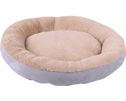 Dogi Hondenmand/hondenkussen - grijs/beige - dia 54 cm - Huisdieren slaap kussen - rond - dikke warme ondergrond