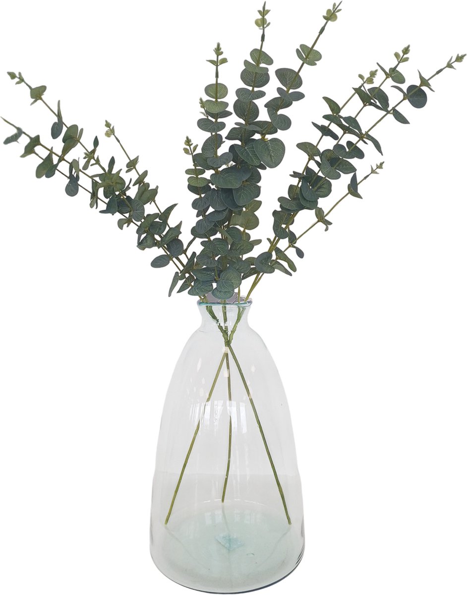 Bellatio Design Kunstplant takken Eucalyptus Cinera - 3x - 90 cm - 5 takken - kunst bladgroen - decoratief - zijdebloemen Lichtgroen