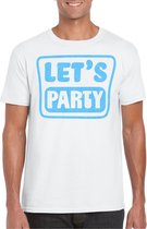 Bellatio Decorations Verkleed shirt voor heren - lets party - wit - glitter - carnaval/themafeest XXL