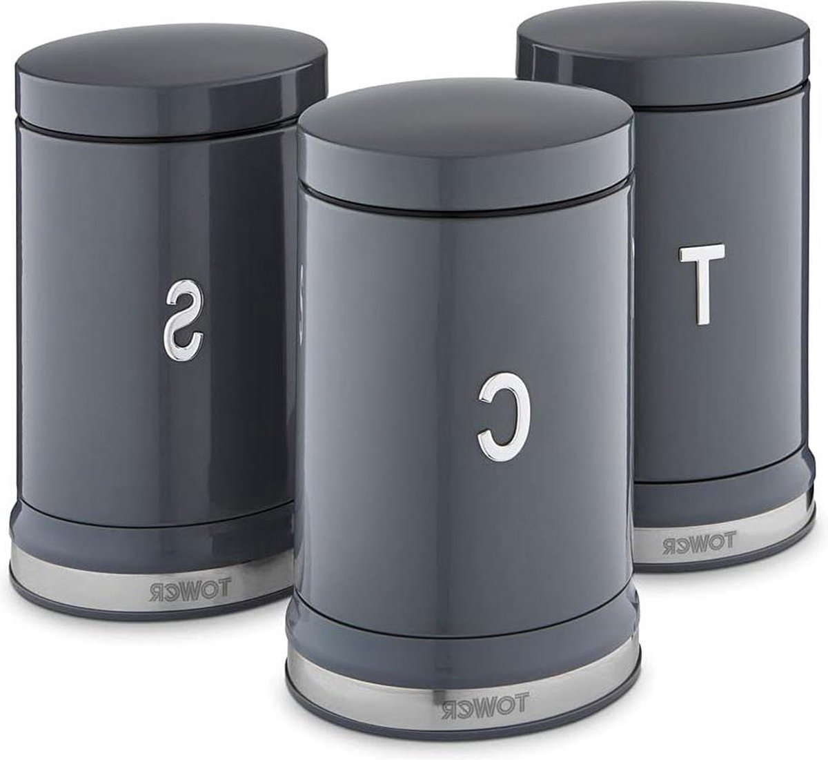 Tower T826171GRP Belle Set van 3 Canisters - thee koffie suiker opslag - grafiet staal