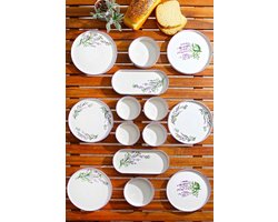 Asir - Dinerset - eetset - servies - 14-delig – wit & paars – 25 x 11 x 3,5 cm