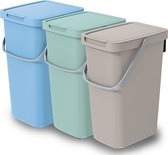 Keden GFT/rest afvalbakken set - 3x - 25L - beige/blauw/groen - 26 x 29 x 48 cm - afval scheiden
